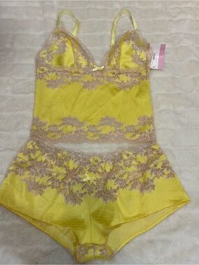 Yellow Satin Lace Cami & Short Pajama Set handmade